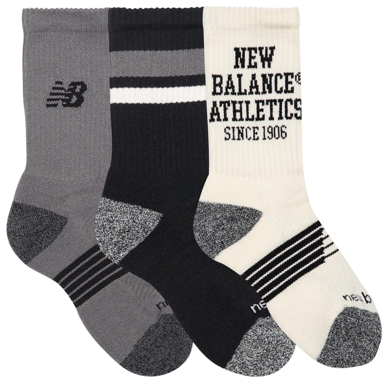 Детские носки для мальчиков, комплект из 3 пар, с ребристым верхом, New Balance, Sea Salt Castle Rock Black — фото 3