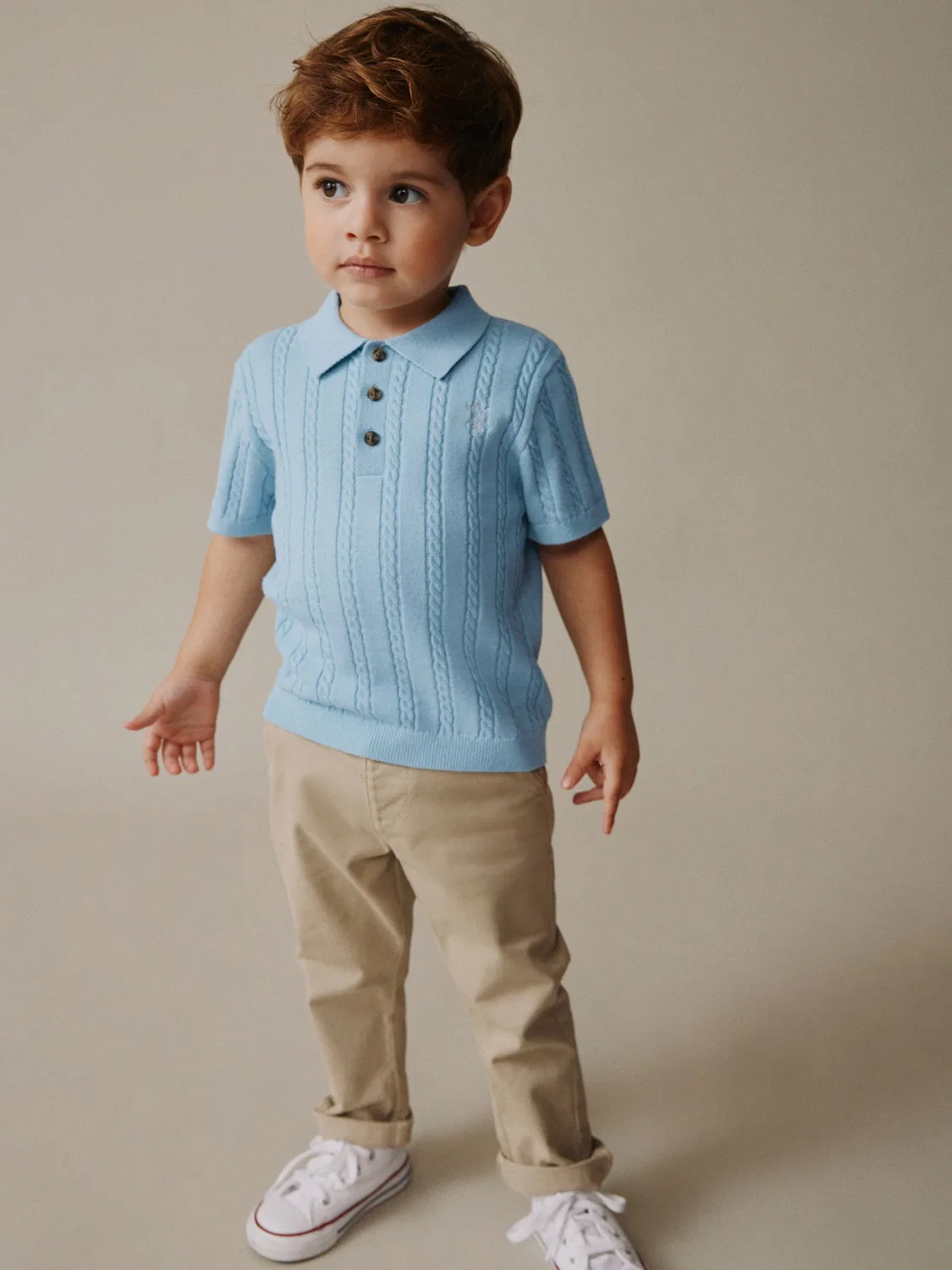 Поло с кабельной вязкой, Blue Cable Knit Polo Shirt Next, синий — фото 2