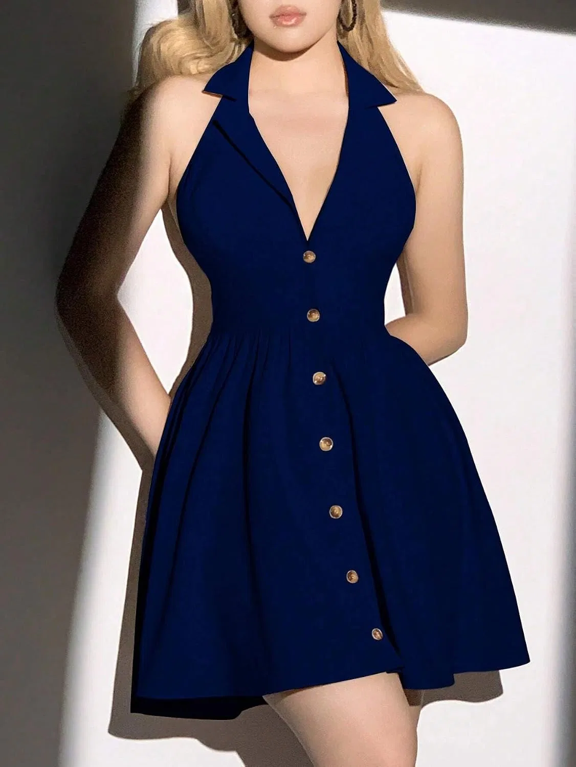 Женское мини-платье-рубашка с воротником-лацканом, Royal Blue — фото 2