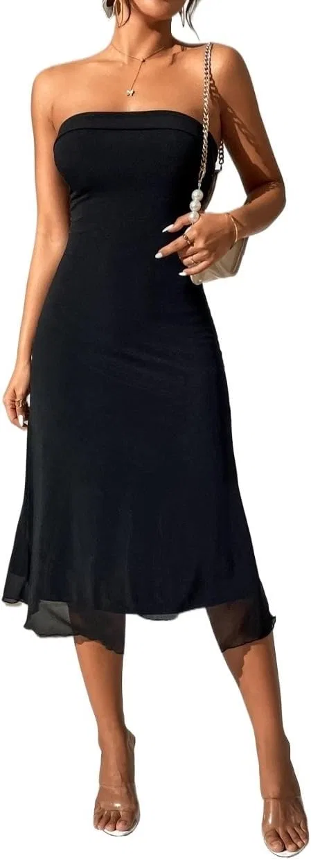Женское летнее миди-платье без бретелей Backless Tube, Black