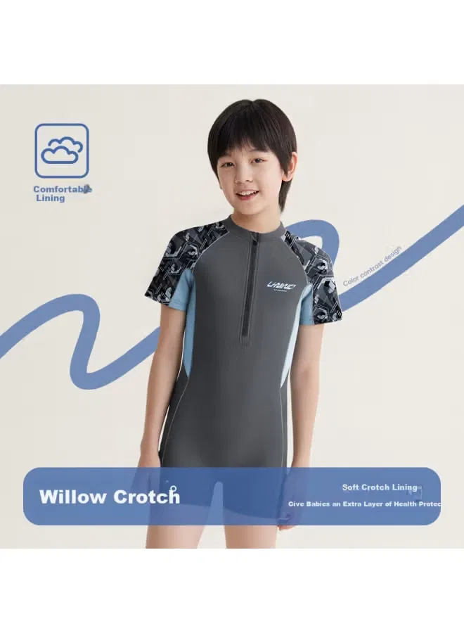Купальный костюм спортивный с коротким рукавом Li-Ning, серо-синий — фото 3