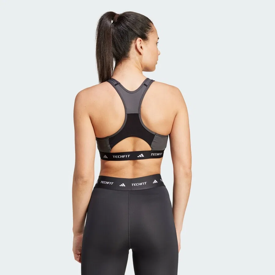 Спортивный бюстгальтер ADIDAS PERFORMANCE Bralette 'TECHFIT Medium-Support High-Neck Colorblock' черного цвета — фото 4