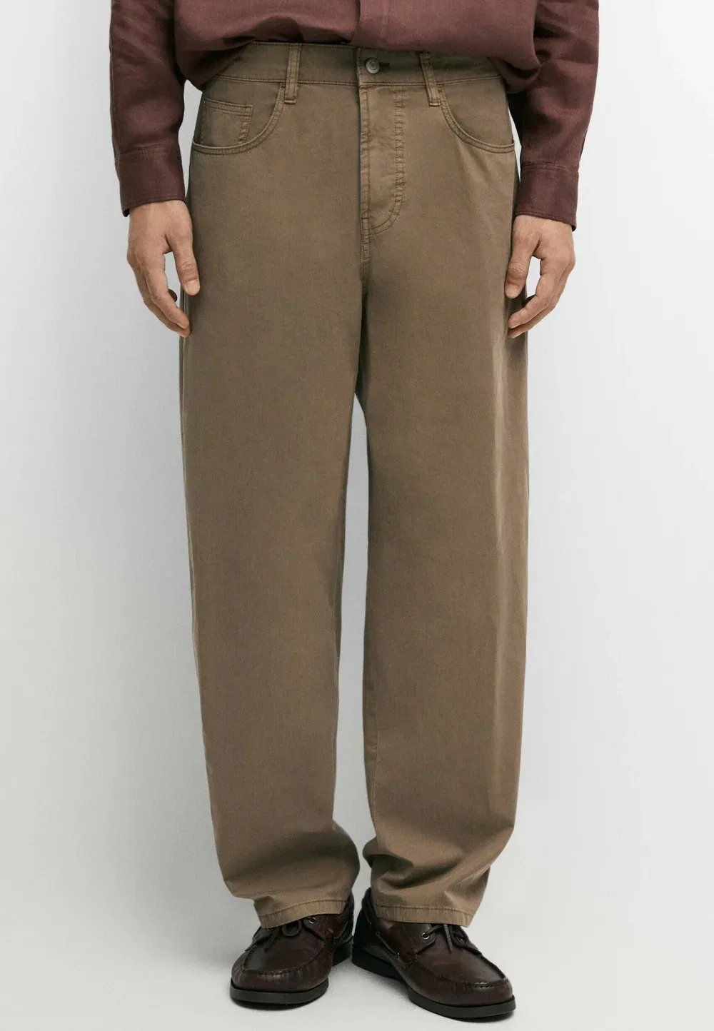 Брюки-Бочонок из поплина с эффектом денима - джинсы свободного кроя Massimo Dutti, Ochre