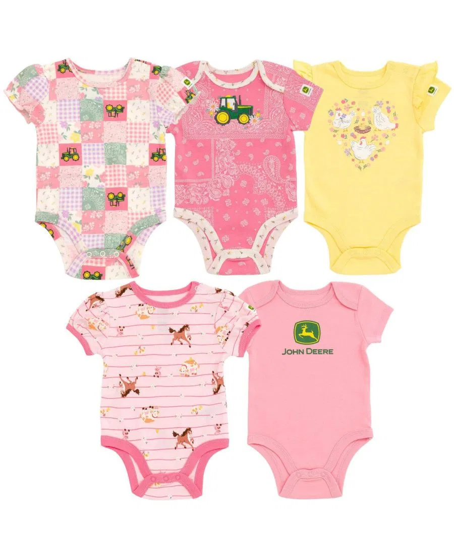 Комплект из 5 боди с коротким рукавом John Deere, Pink Yellow White