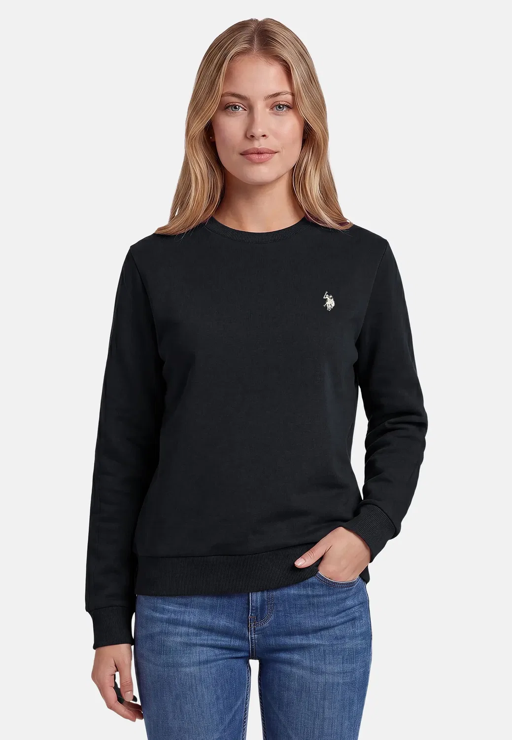 Женский свитер с круглым вырезом USZoee U.S. Polo Assn., Black-Beige