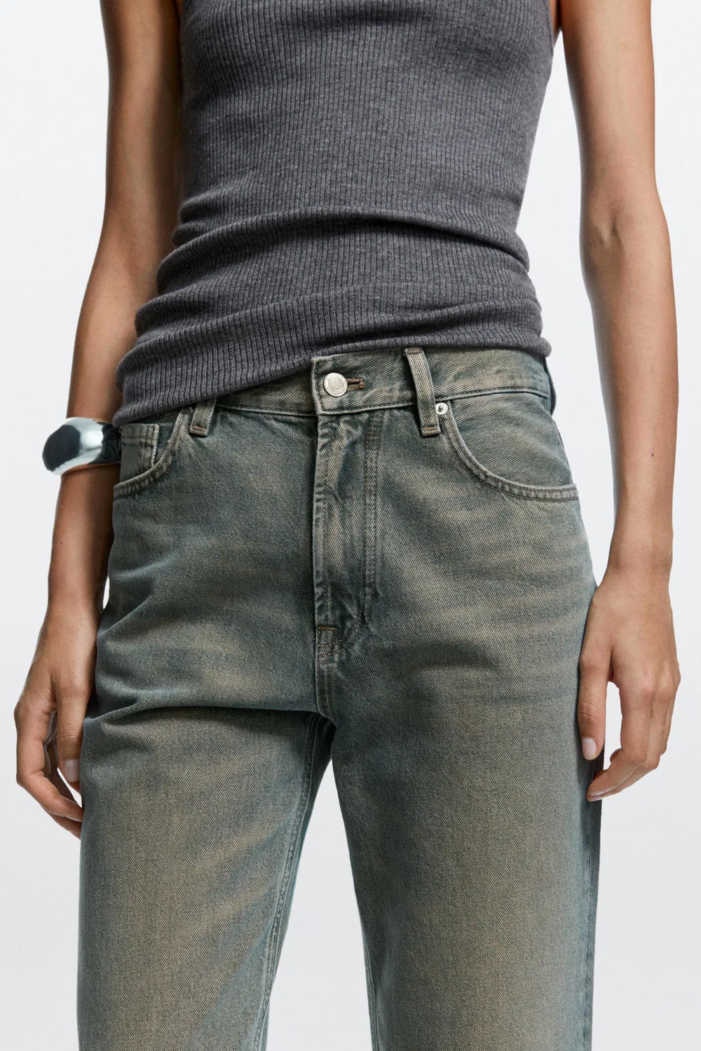 Джинсы Massimo Dutti High-Waist Straight-Leg, синий — фото 3
