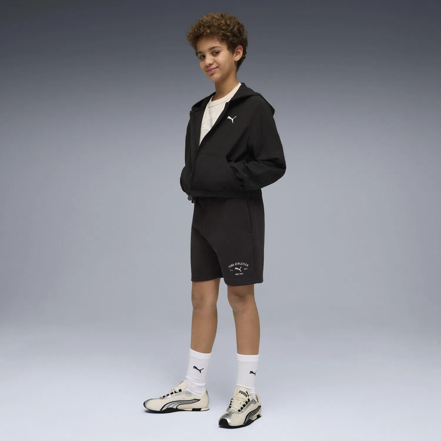 Детские шорты с принтом Class Graphic Puma, Schwarz Aschgrau — фото 4