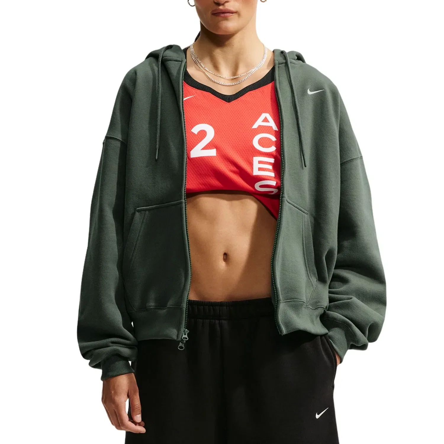 Женское худи Studio Fleece Medium Weight Oversized Full-Zip Hoodie 'Camo Green Sail' Nike, Camo Green/Sail — фото 2