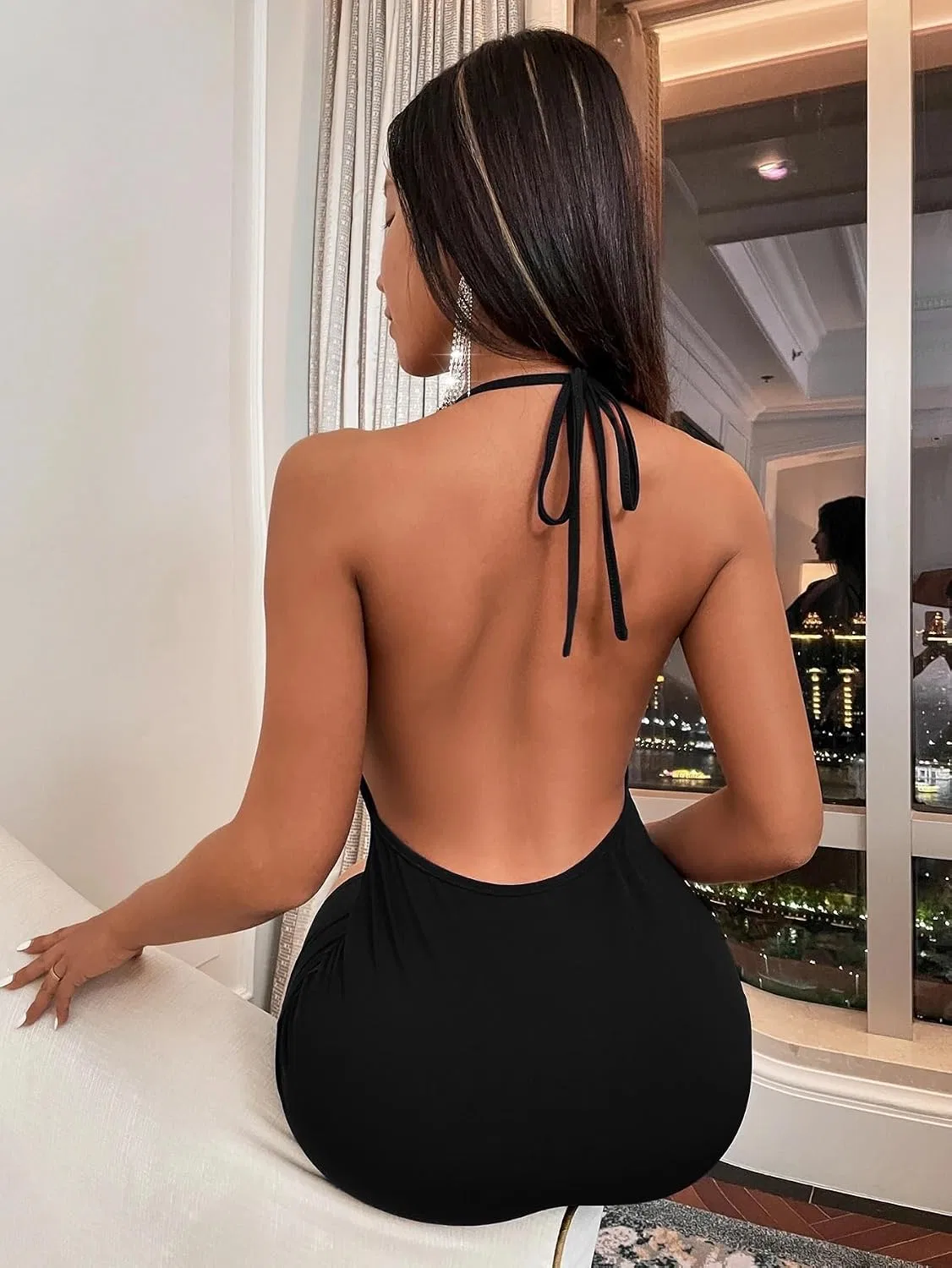 Женское сексуальное платье-комбинация на бретелях Halter, Black — фото 2