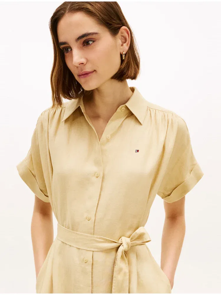 Платье льняное с поясом TOMMY HILFIGER, Beige — фото 3