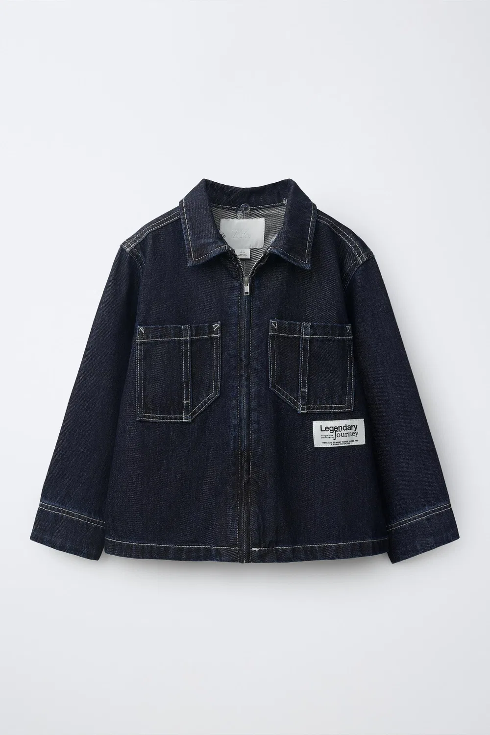 Джинсовая рубашка-куртка со съемным флисовым капюшоном ZARA, Indigo — фото 2