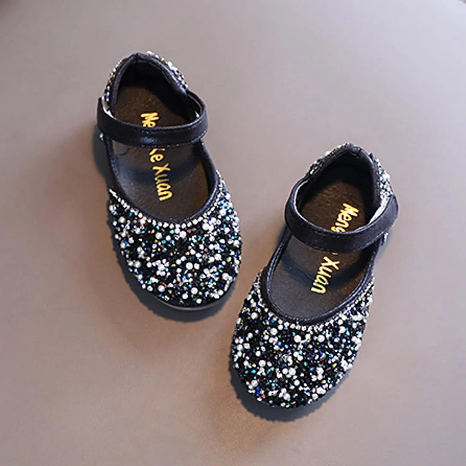 Детские балетки для девочек со стразами Mary Jane Rhinestone Studded Slip On Ballet Flat, Black — фото 4
