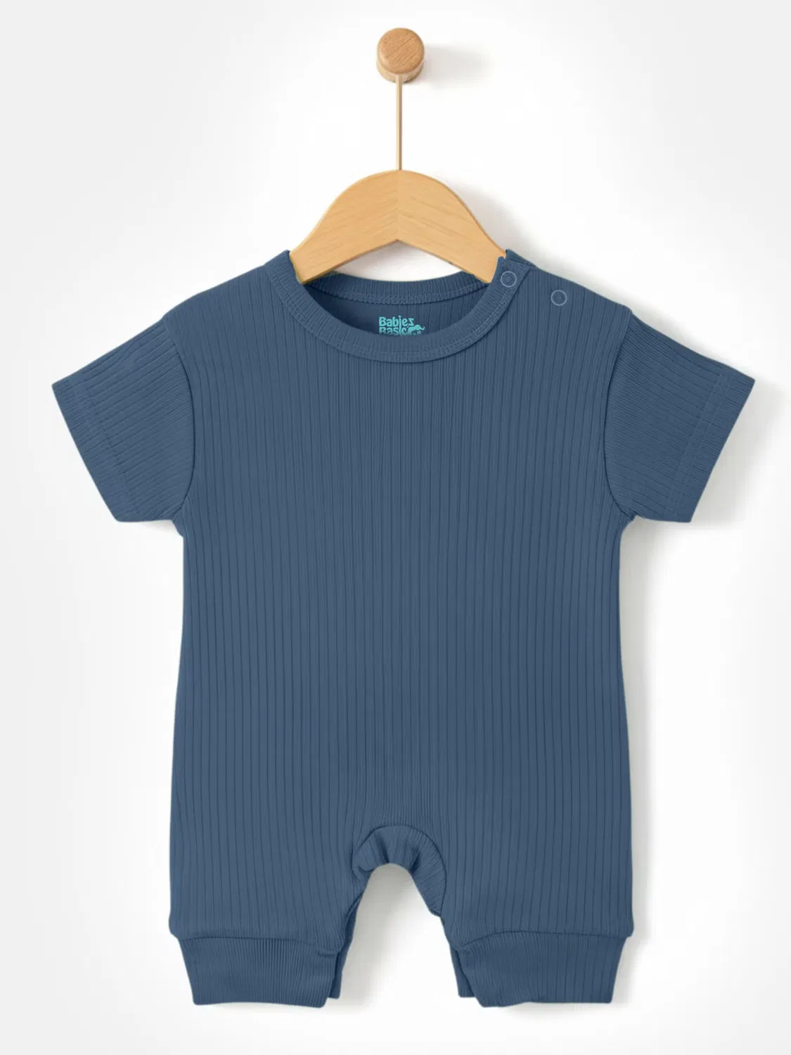 Боди-комбинезон с коротким рукавом из рубчатого хлопка Babies Basic, синий — фото 4