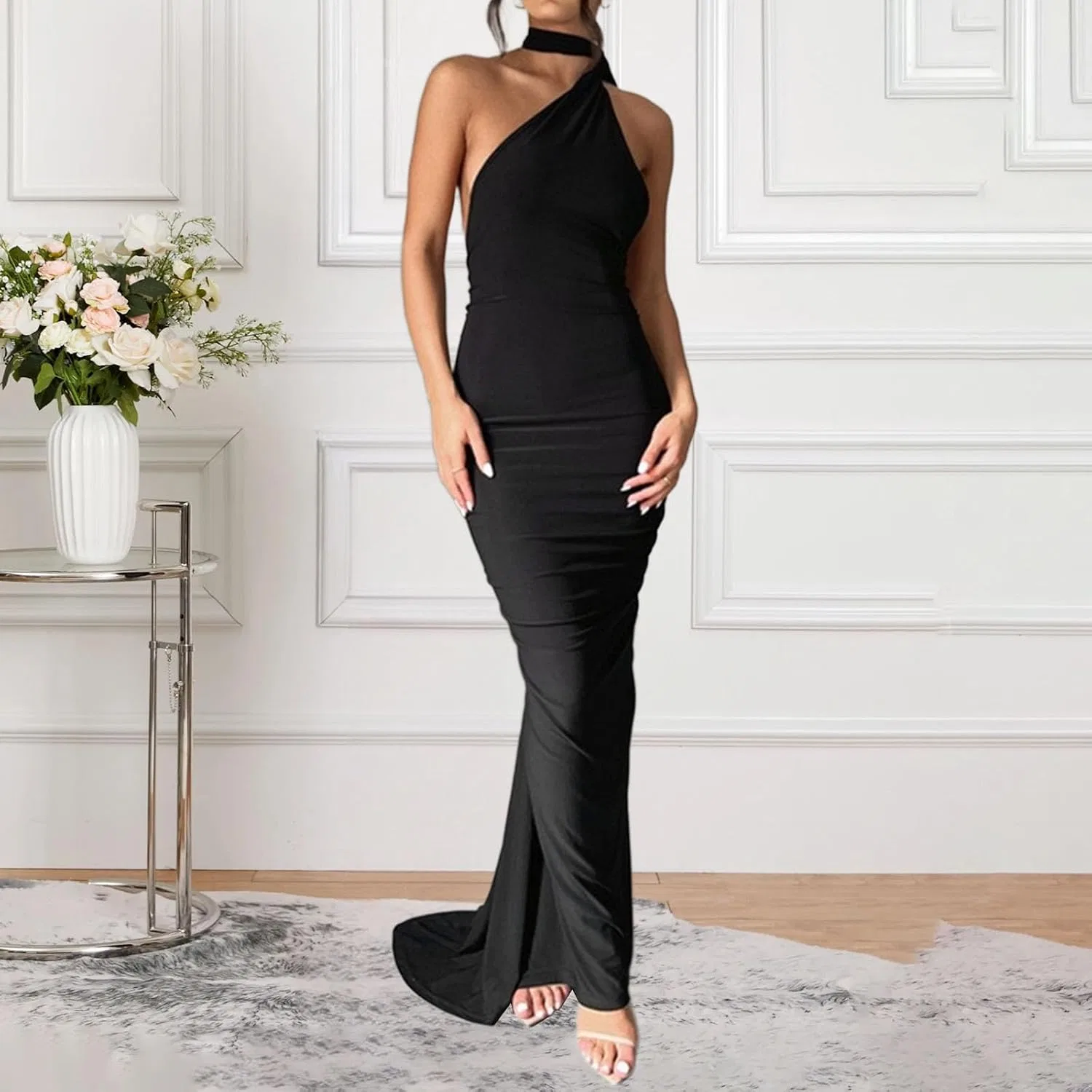 Женское облегающее макси-платье с корсетом Bodycon, Black — фото 4