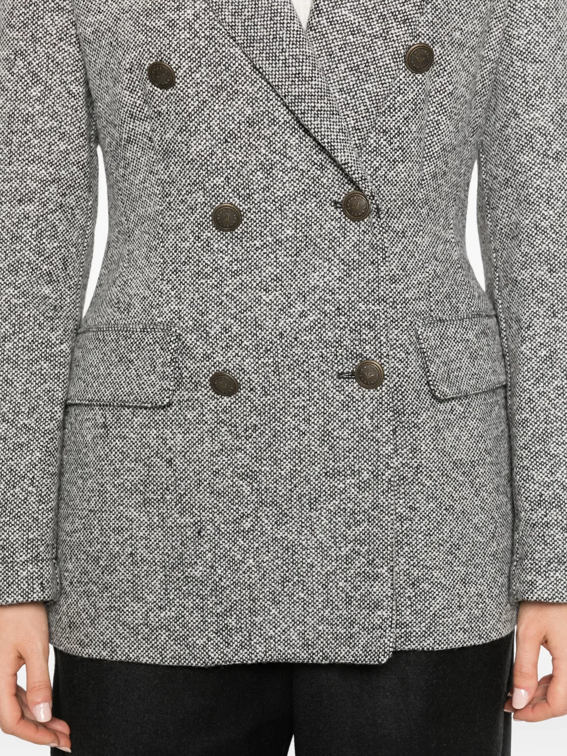 Emporio Armani Двубортный твидовый жакет белый — фото 2