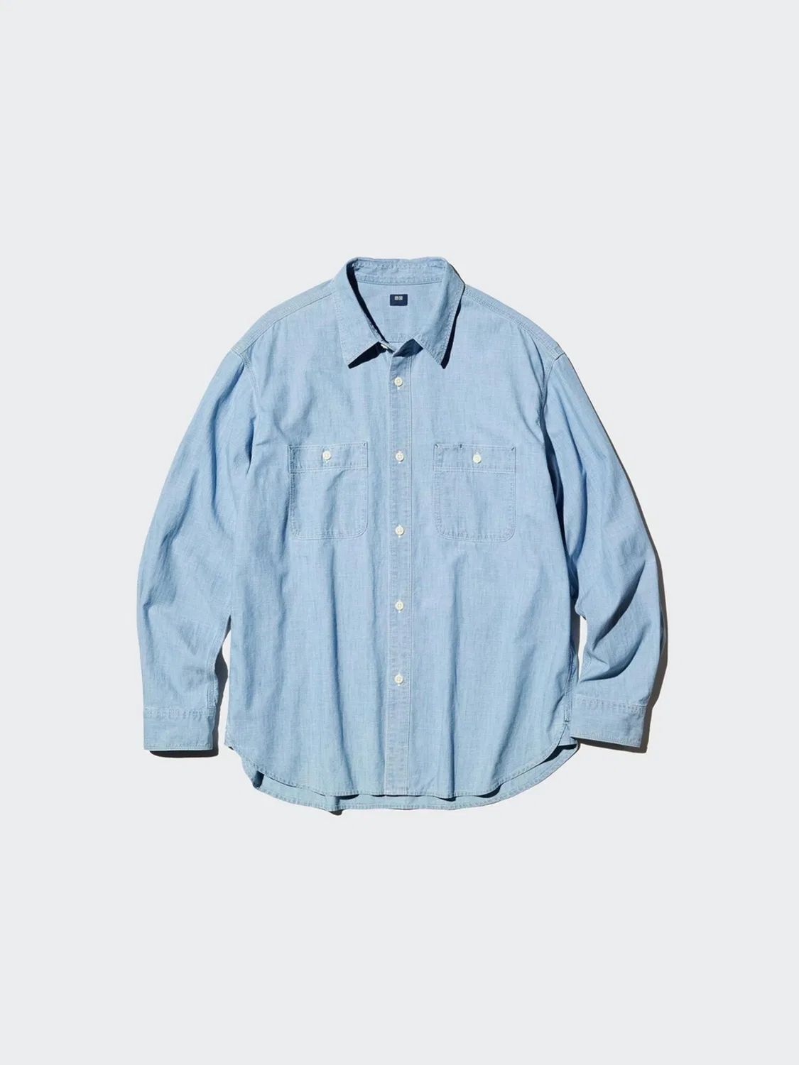 Рубашка свободная с длинным рукавом Uniqlo, синяя — фото 4