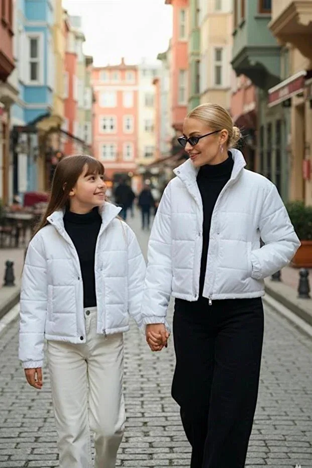 Детское зимнее пальто для девочек с принтом Basics Generic Brands, White — фото 4