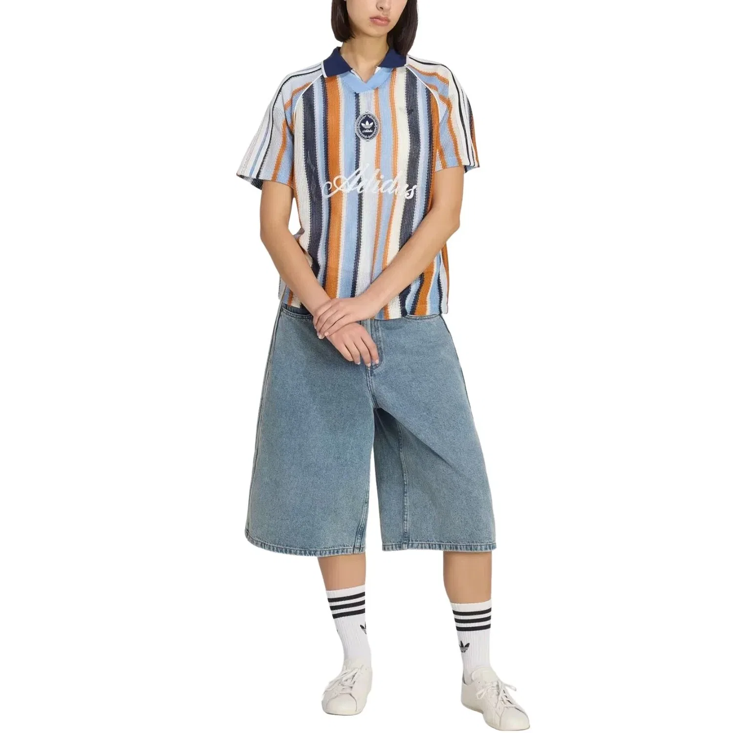 Женский футбольный джерси с длинным рукавом Adidas Summer Glow Knitted Oversized Jersey, синий — фото 4