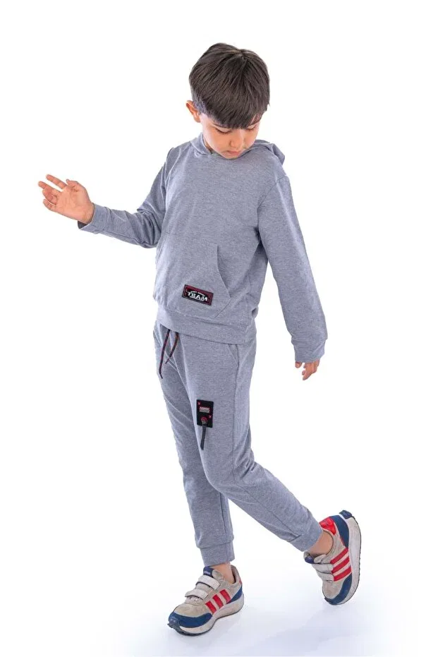 Детский спортивный костюм с капюшоном Team Kanguru Pocket Hooded Minikadam, Gray — фото 3