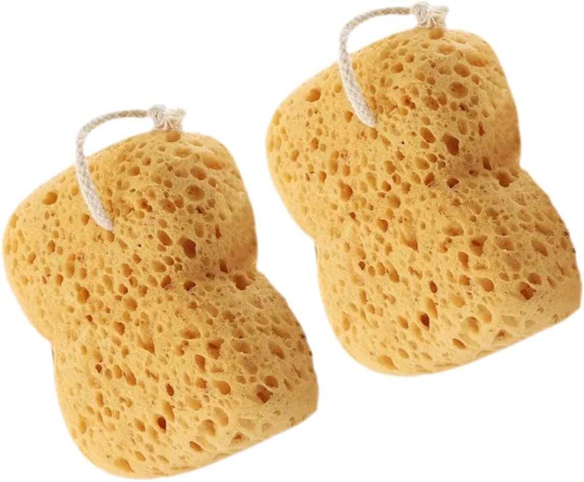 Мочалка для тела из люфы, 2 шт, GOOHOCHY, 13.5x12.5x6 см, Светло-коричневая