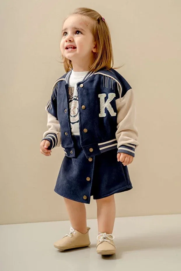 Детский комплект для девочек из замши Jnf Kids, Navy Blue — фото 3