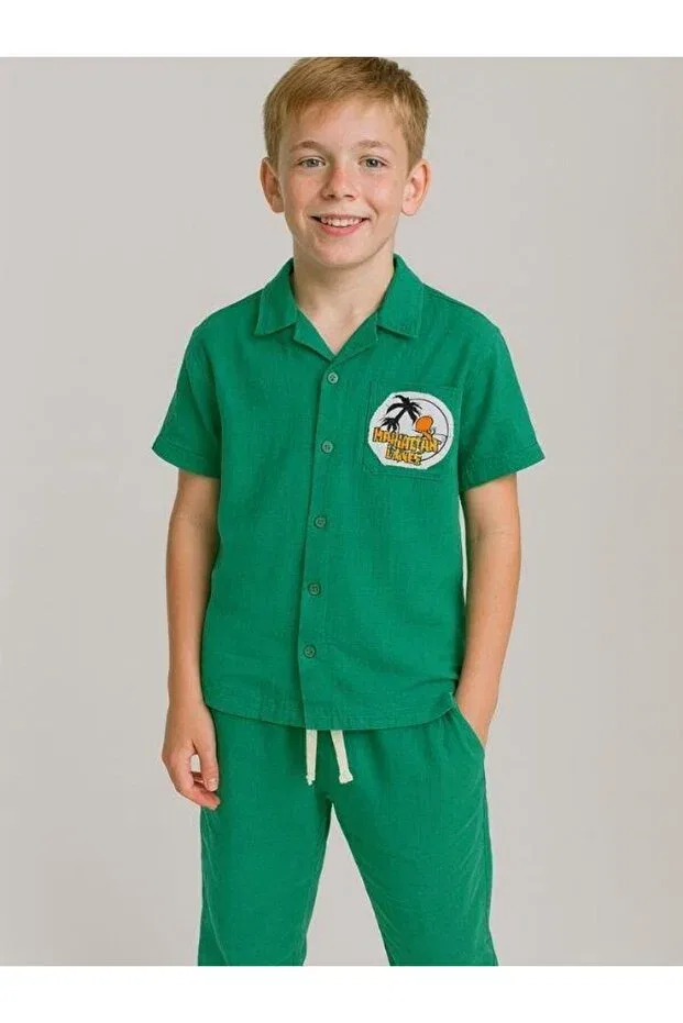 Детская рубашка для мальчиков хлопковая Zekids, Green — фото 4