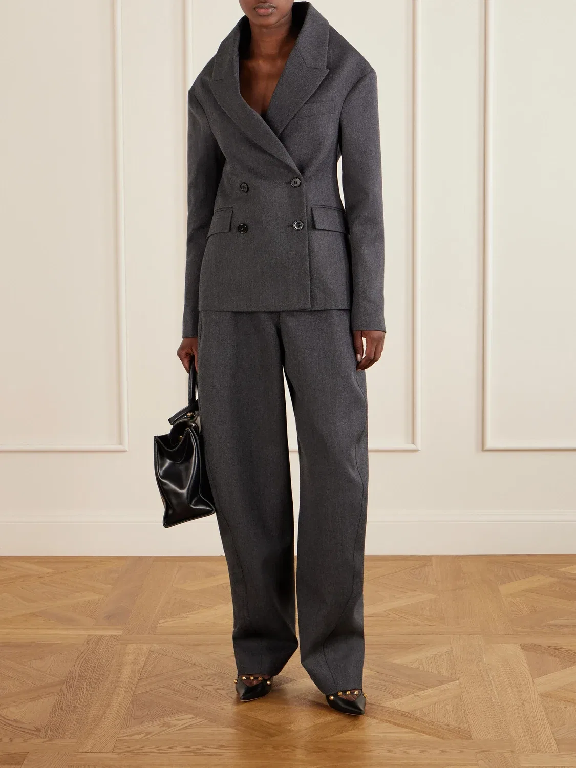 Шерстяные брюки с высокой талией Balenciaga, серый — фото 2