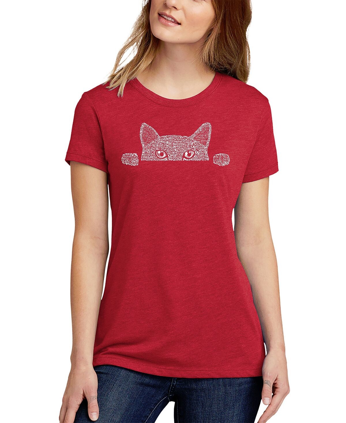 

Женская футболка word art peeking cat LA Pop Art, красный