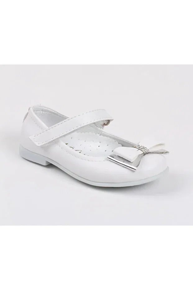 Детские балетки для девочек кожаные Bow-Tie baby shoes Devirhesapdevri, White