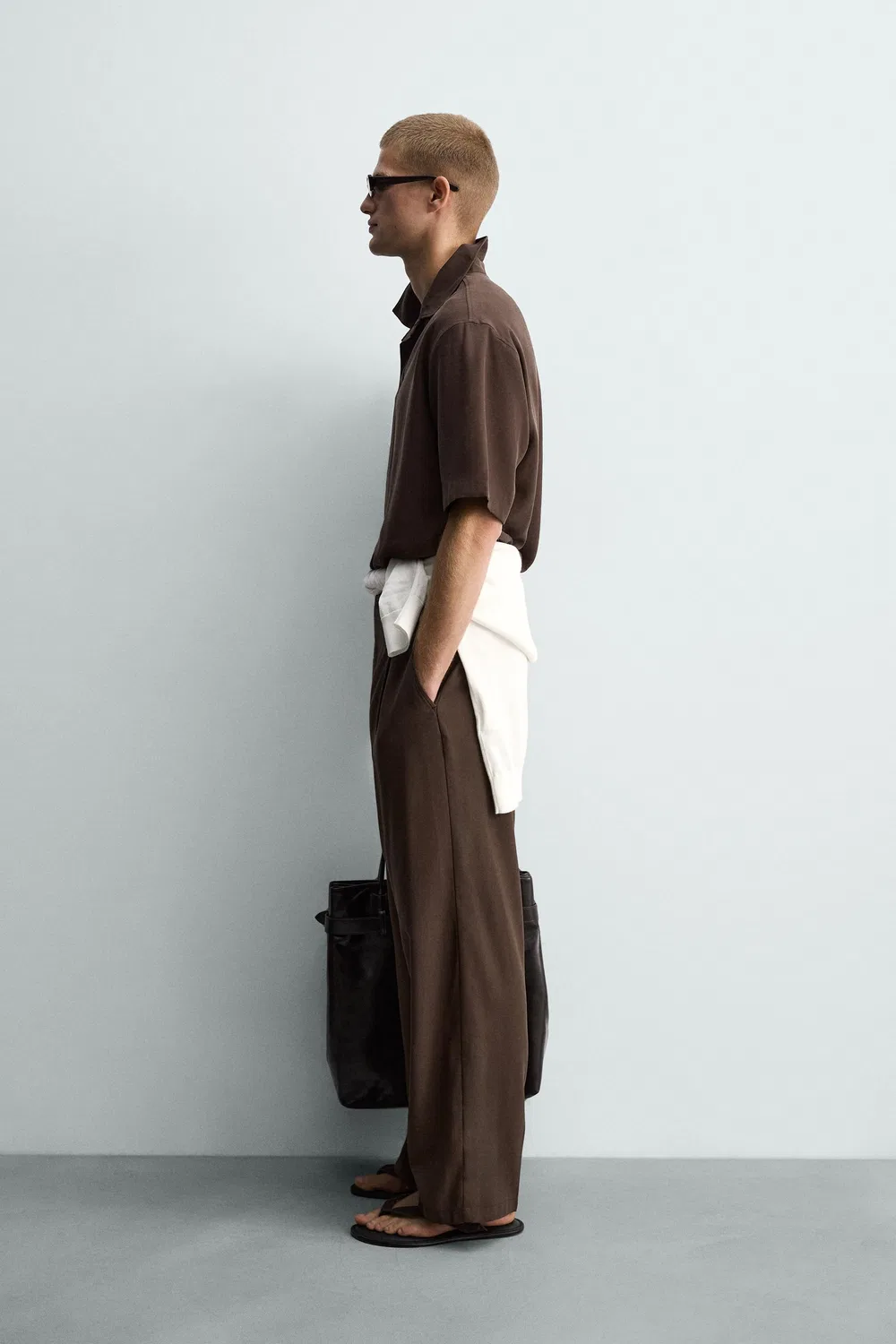 Свободные, струящиеся, плиссированные брюки ZARA, Brown — фото 4