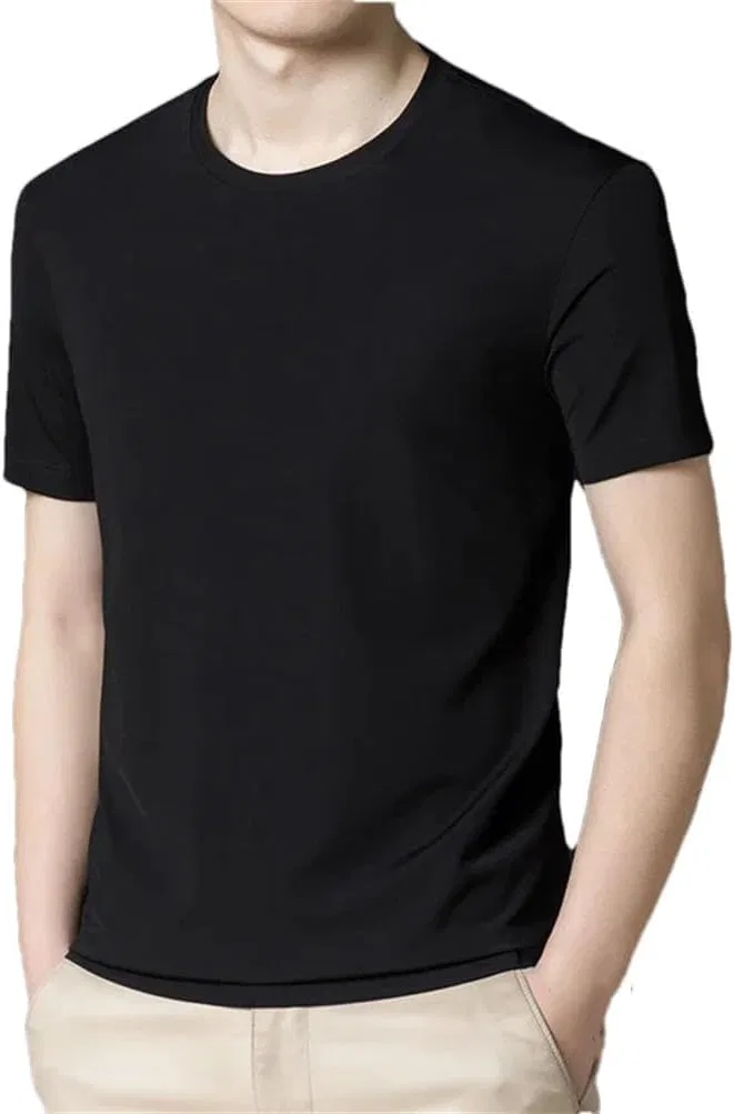 Мужская футболка с круглым вырезом из шелка Casual, Black