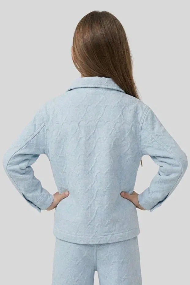 Детский жакет для девочек с принтом Girl'S Heart Embossed Jacquard Denim Jacket Ww Waka Waka Kids Store, Blue — фото 2