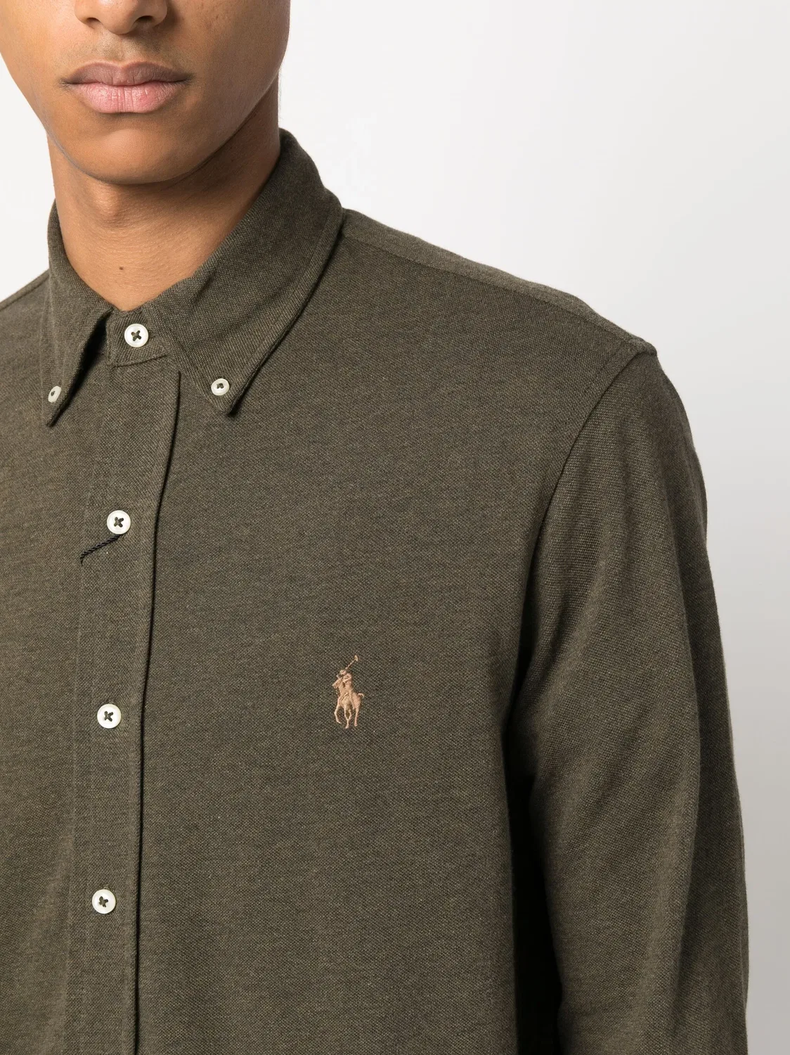 Рубашка из Хлопка с Вышивкой Horseferry Polo Ralph Lauren, хаки — фото 2