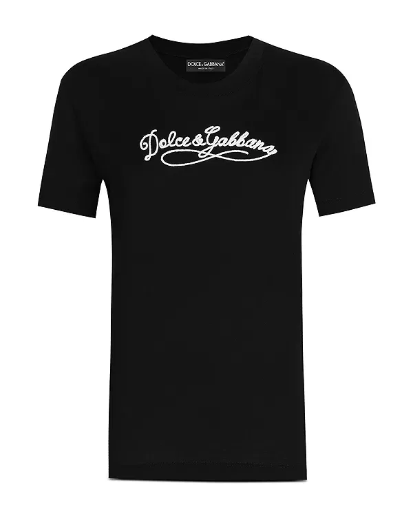 Женская футболка с вышитым логотипом Dolce & Gabbana, черный — фото 4