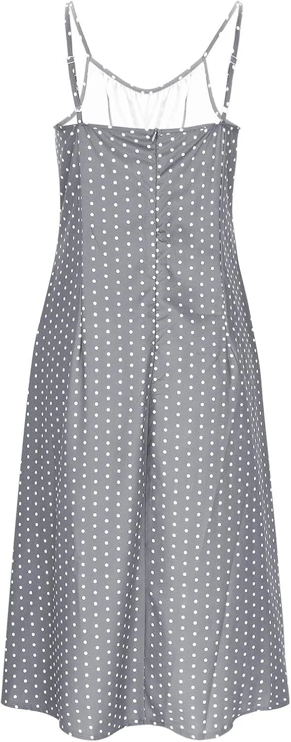 Женское летнее платье миди с цветочным принтом, Polka Dot, Grey — фото 4