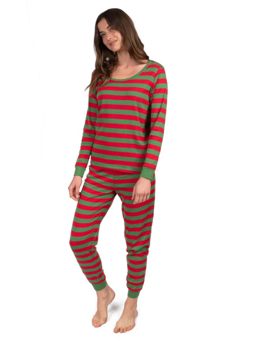 

Женская хлопковая полосатая пижама из двух частей для отдыха Leveret, Red & green