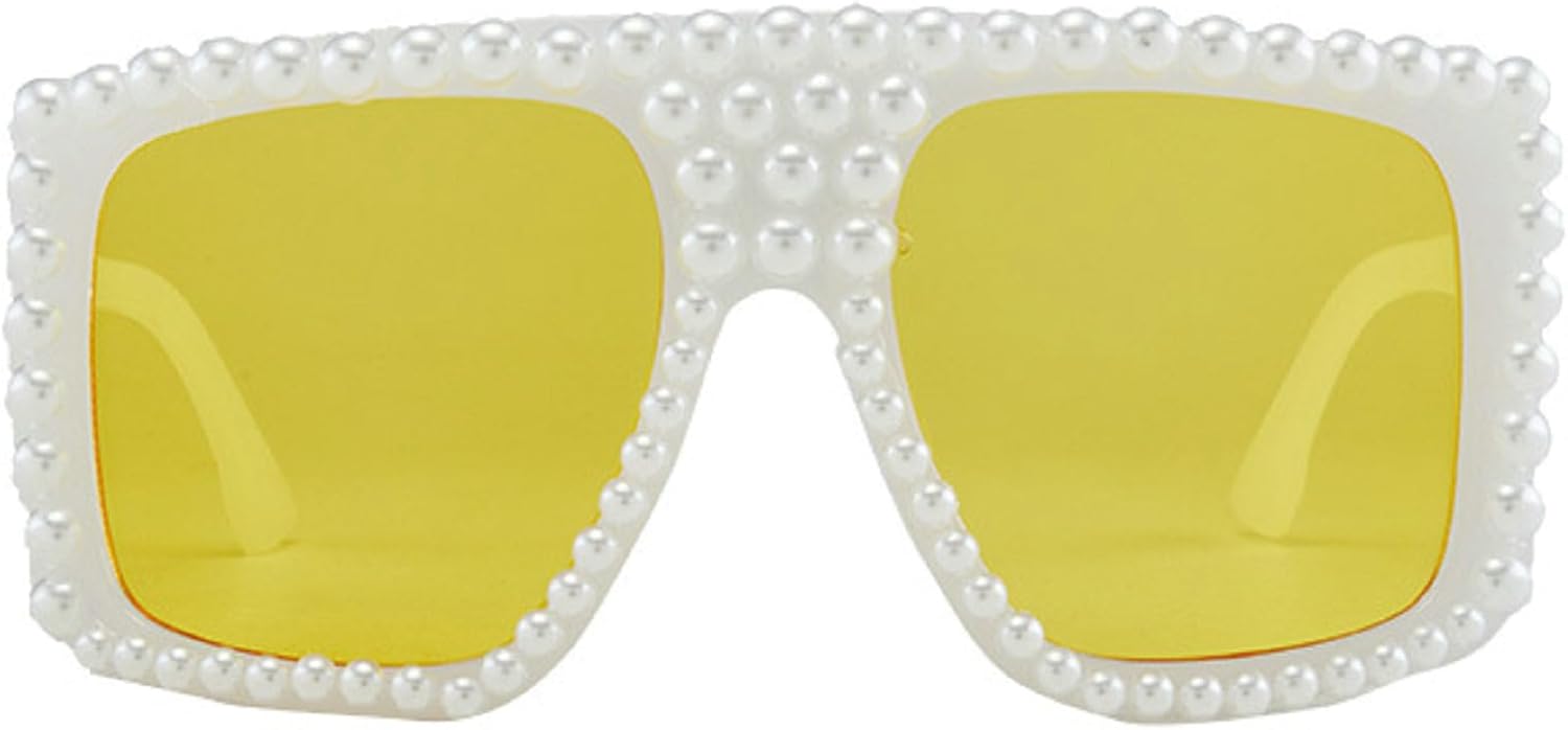 

Квадратные солнцезащитные очки с жемчужным блеском для женщин, роскошные винтажные большие квадратные солнцезащитные очки для вечеринок и фестивалей, блестящие солнцезащитные очки N47 mincl, White Yellow