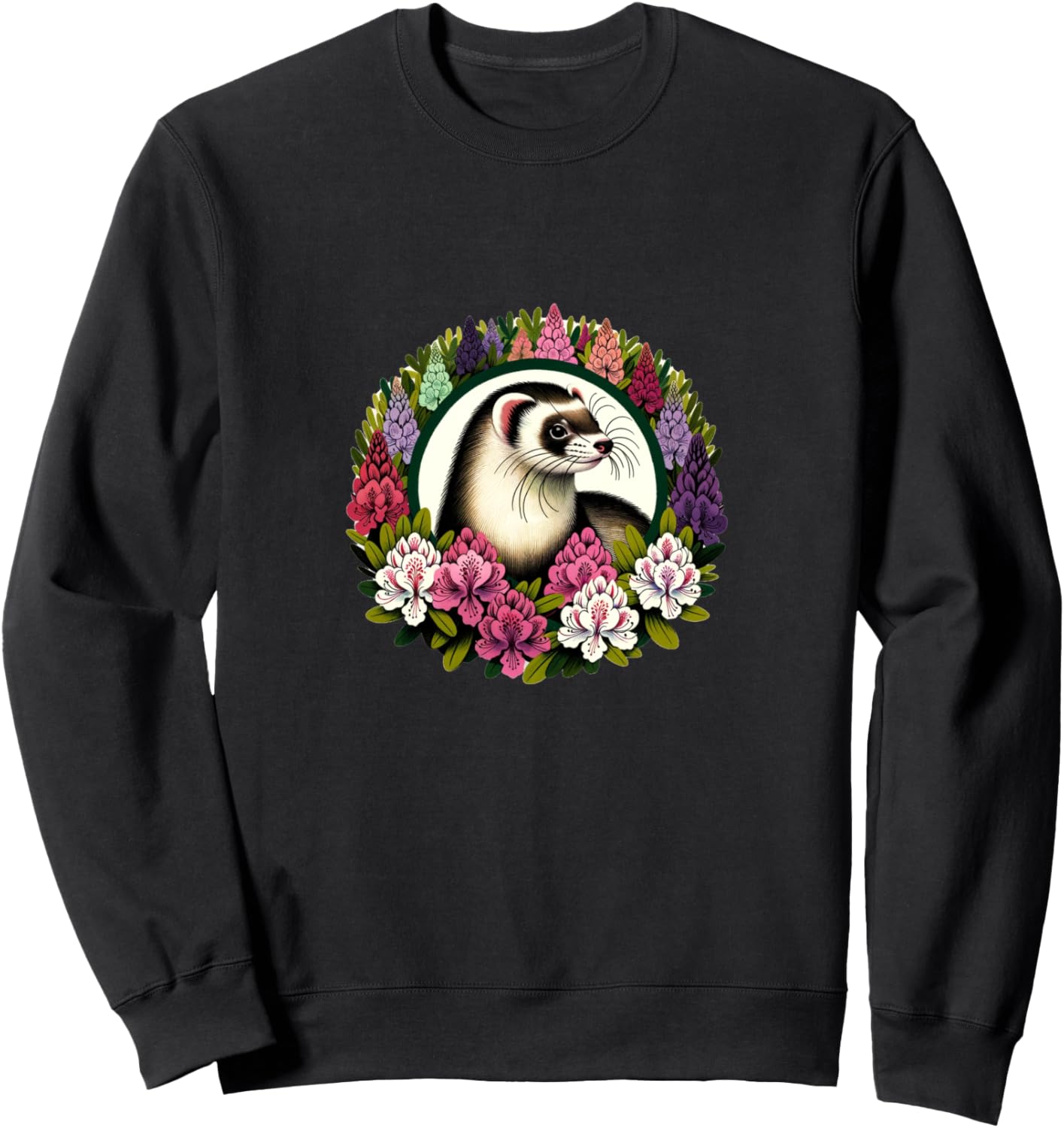 

Изображение хорька в цветочном стиле. Милый хорек в цветочном стиле. Толстовка Ferret Snugg, черный
