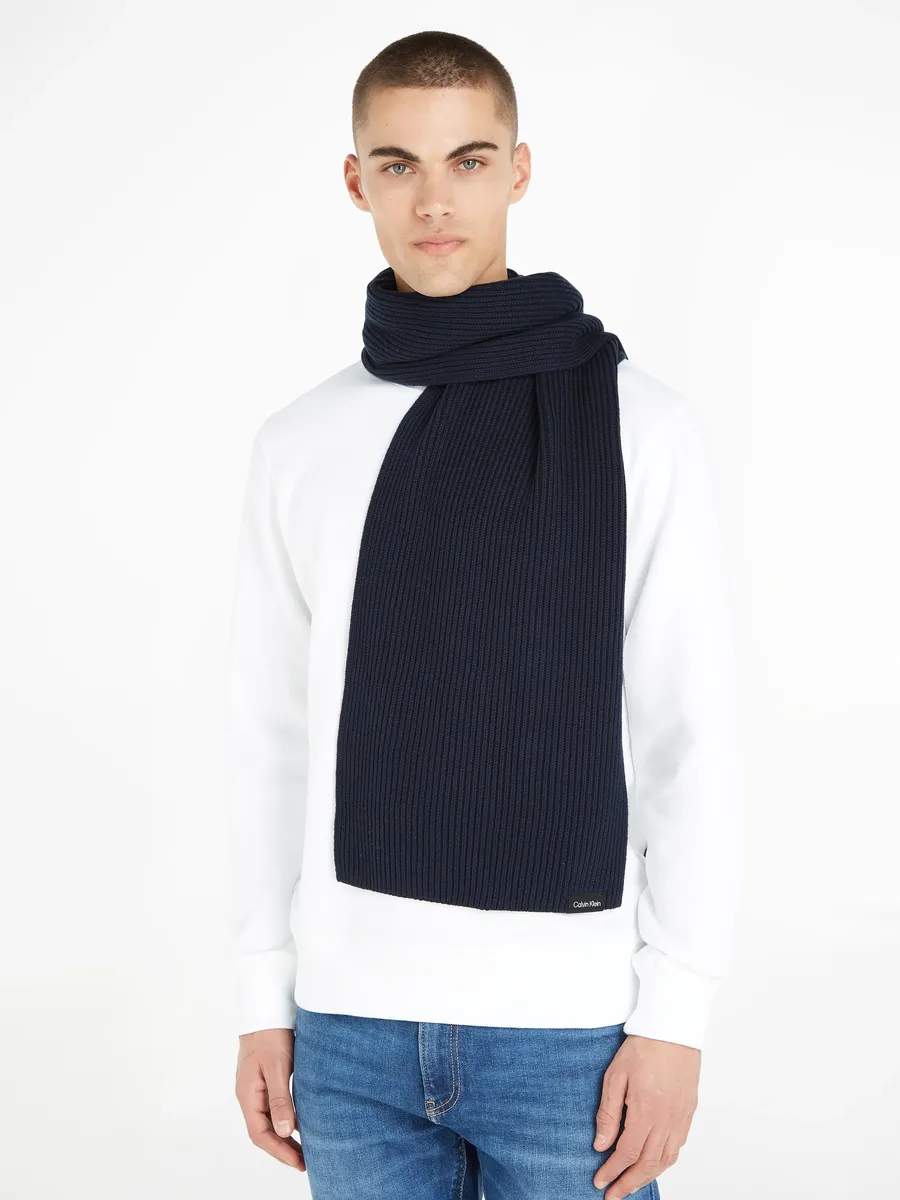 

Шарф Calvin Klein "CLASSIC COTTON RIB KNIT SCARF", с фирменной этикеткой, цвет Ck Navy