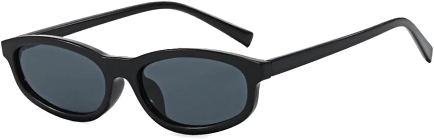 

LJCZKA Маленькие ретро-очки овальной формы для женщин, узкие очки «кошачий глаз», прямоугольные солнцезащитные очки в стиле 90-х с защитой UV400, Black Grey