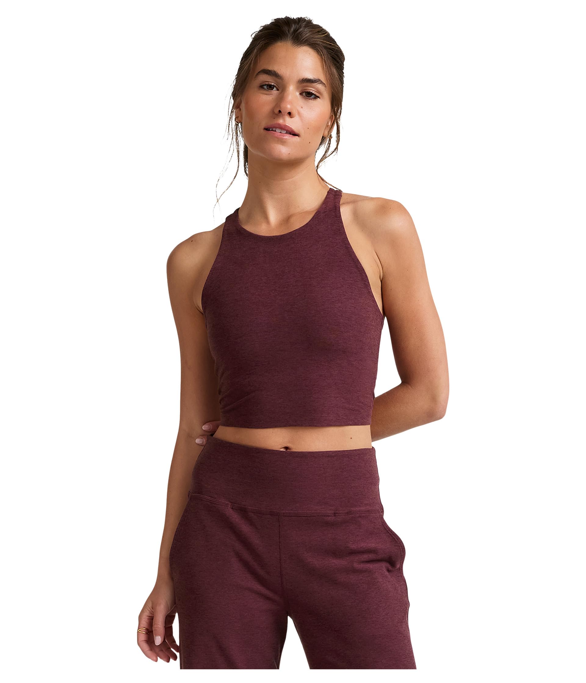 

Топ Beyond Yoga Spacedye Refocus Cropped Tank, цвет Midnight Burgundy Heather