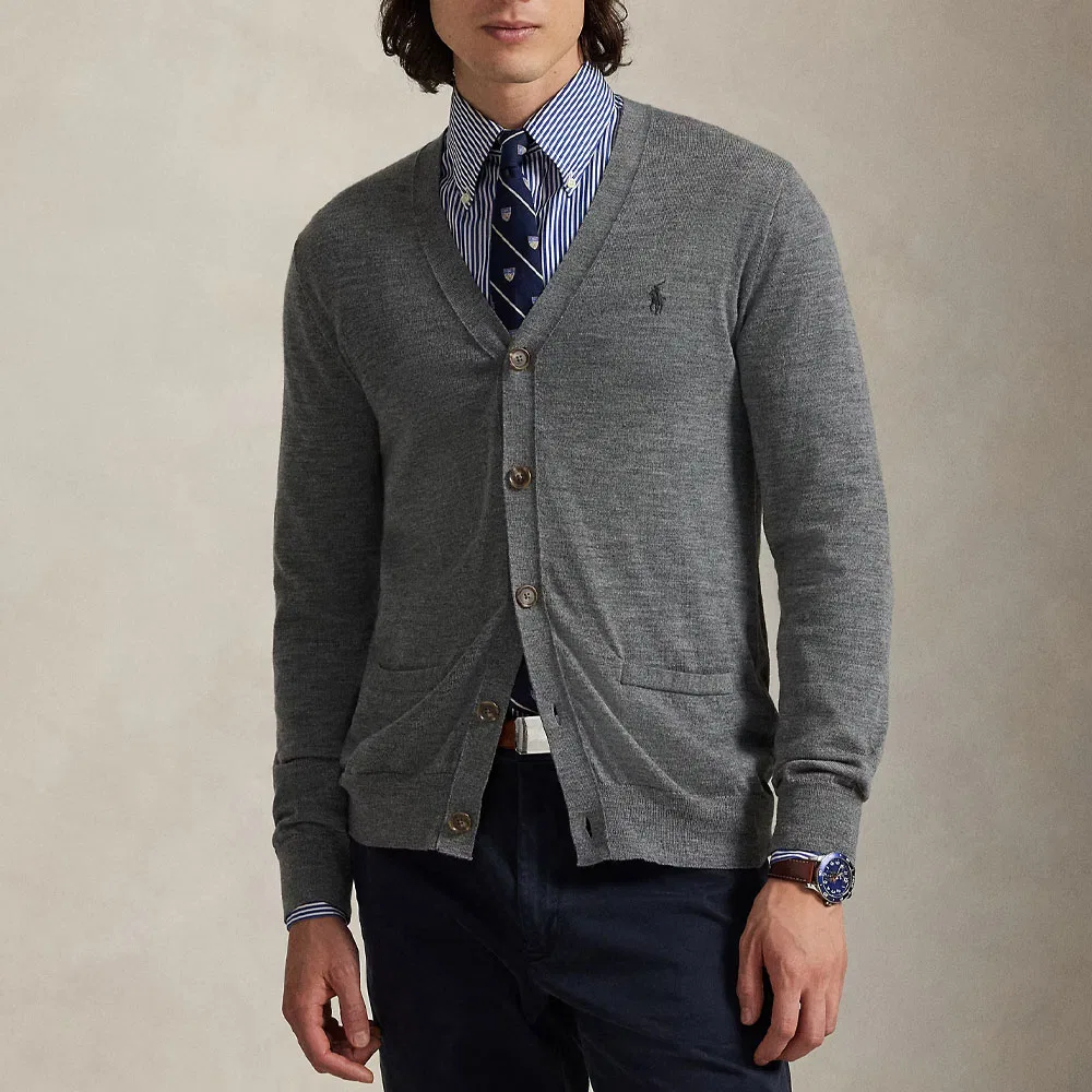 Джемпер с вышитым логотипом и v-образным вырезом Polo Ralph Lauren, Gray — фото 2