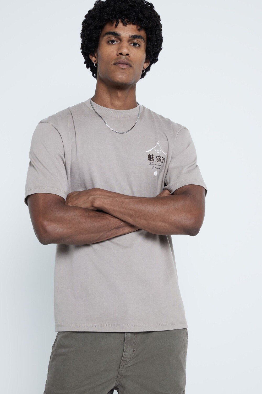 

Японская вертикальная футболка Regular fit из 100% хлопка River Island, серый