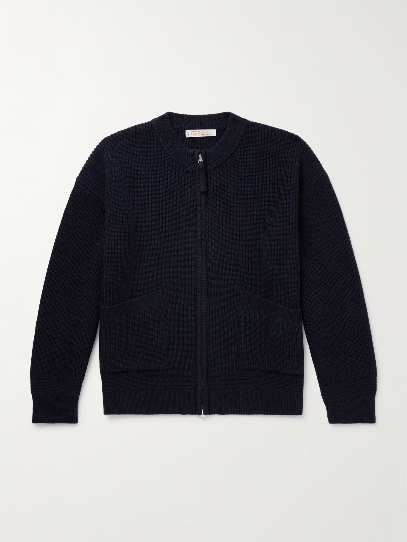 

Кардиган на молнии из шерстяной смеси с отделкой в ​​рубчик FRIZMWORKS, темно-синий