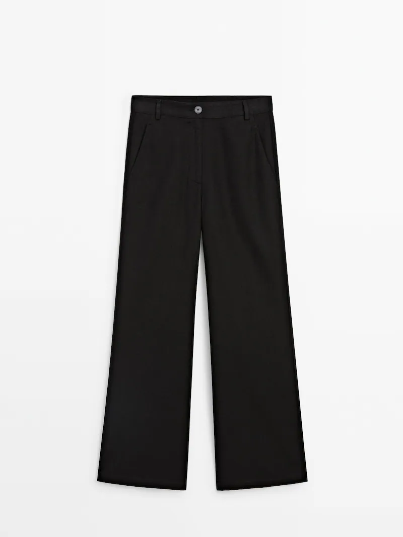 

Расклешенные брюки из смесового льна Massimo Dutti, черный