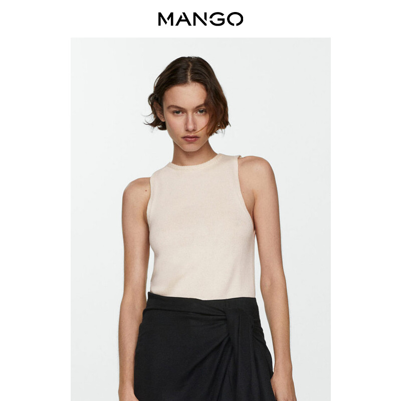 

Женская майка Mango с круглым вырезом и эластичным подолом, темно-синий