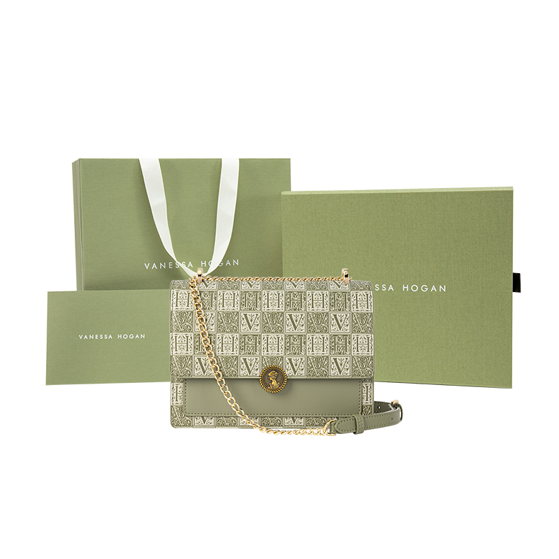 

Кожаная наплечная сумка через плечо женская абрикосовая зеленая VANESSA HOGAN