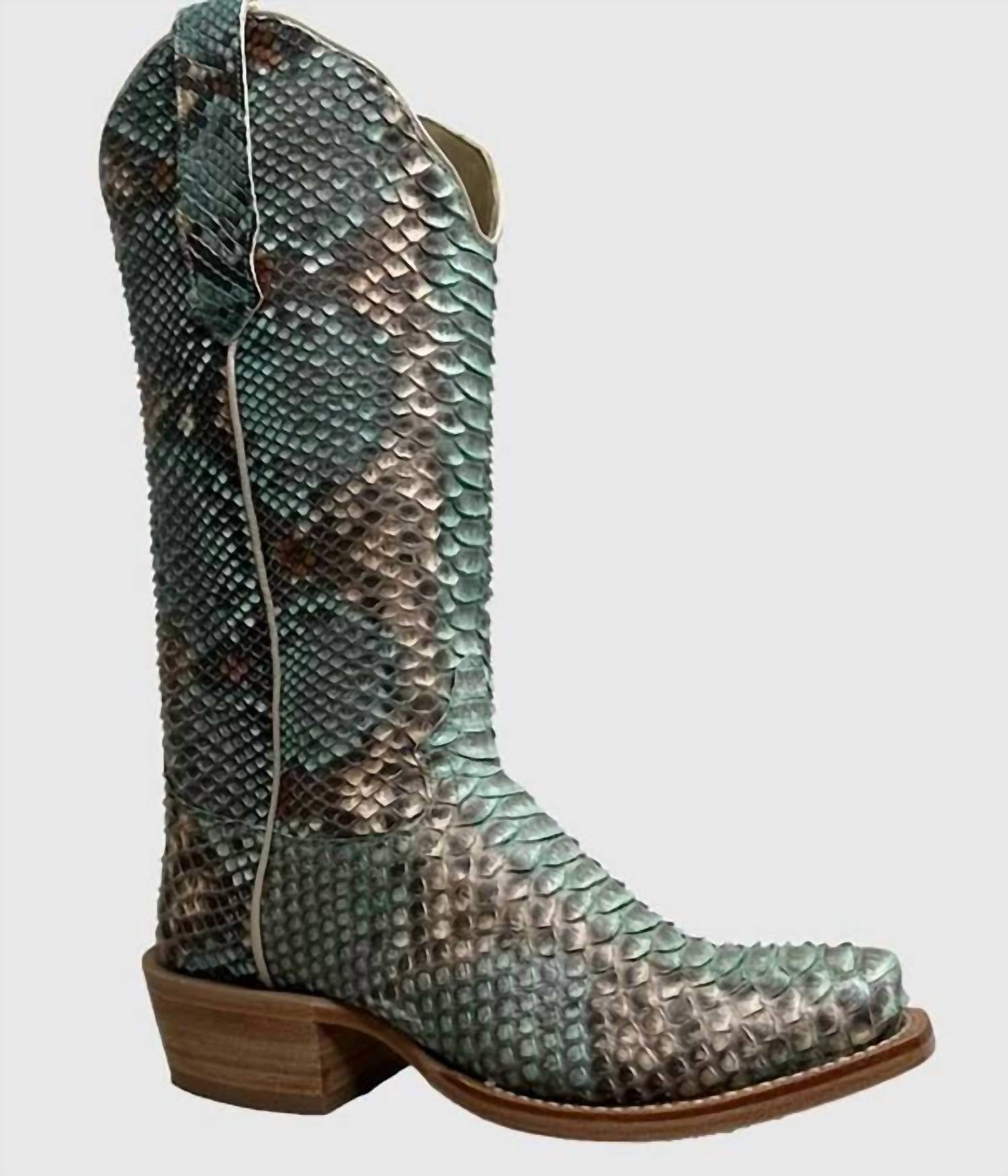 Женские ботинки Allover Python Exotic в цвете бирюза/медь R Watson Boots, Teal/Copper