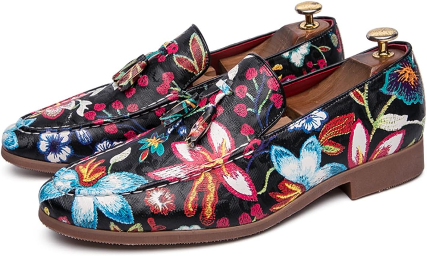 

Мужские лоферы с цветочным узором и кисточками, стильная обувь без шнурков для повседневной носки и вечеринок Khwfjas, красный