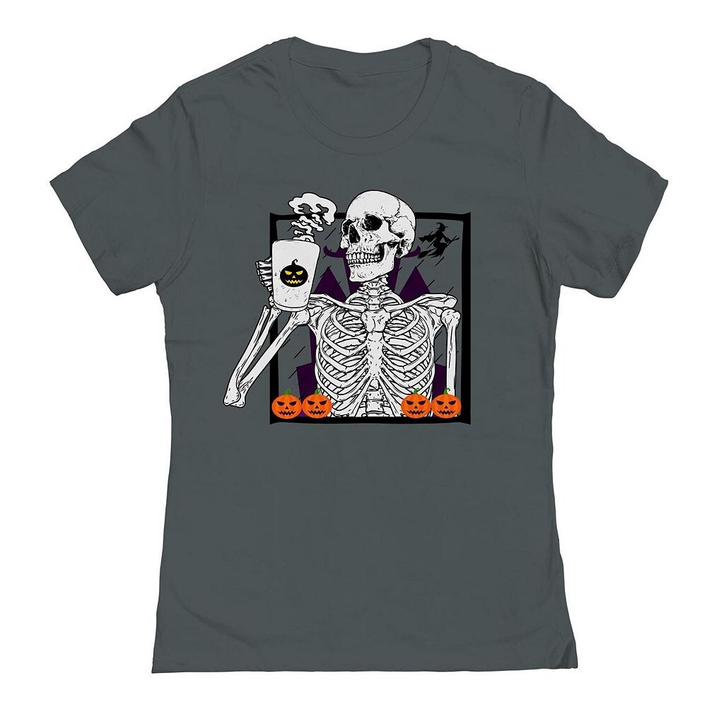 

Футболка Junior's Skeleton Drinking Coffee с рисунком Хэллоуина, цвет Heavy Metal
